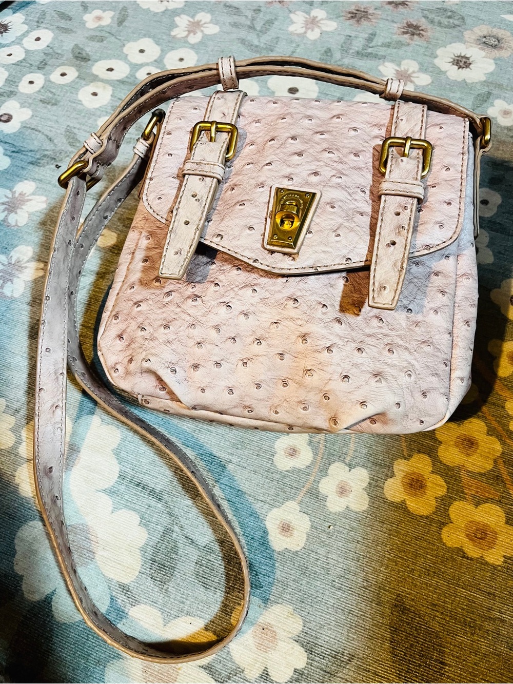 Marc By Marc Jacobs Faux Ostrich Mauve Rose Pink CrossBody Purse Handbag